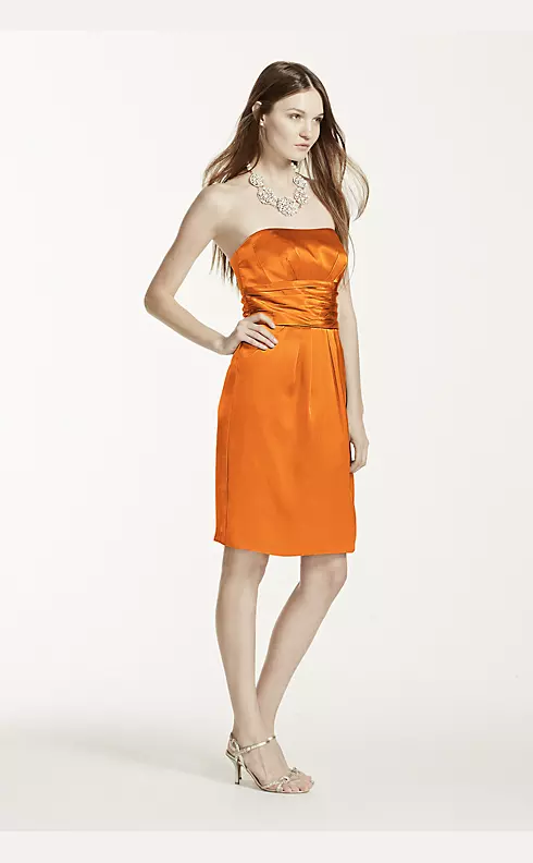 Short Charmeuse Dress with Ruched Waist and Pocket Image 1