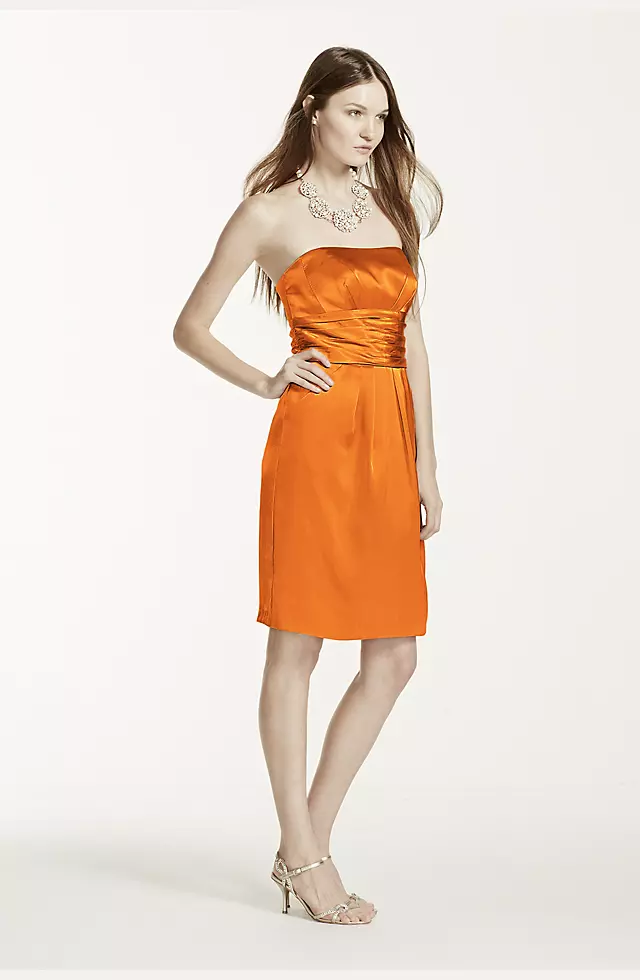 Short Charmeuse Dress with Ruched Waist and Pocket Image