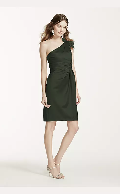 Satin One Shoulder Dress with Ruching Image 1