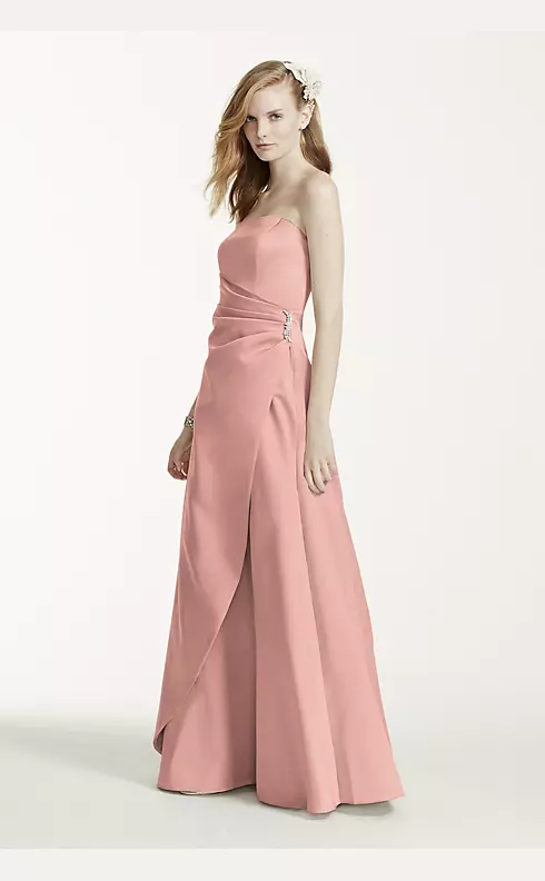 Satin Gown with Side Drape & Brooch Image 1