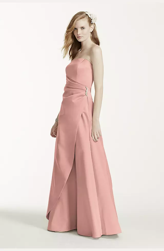 Satin Gown with Side Drape & Brooch Image