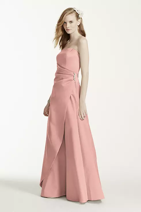 Satin Gown with Side Drape & Brooch Image 1