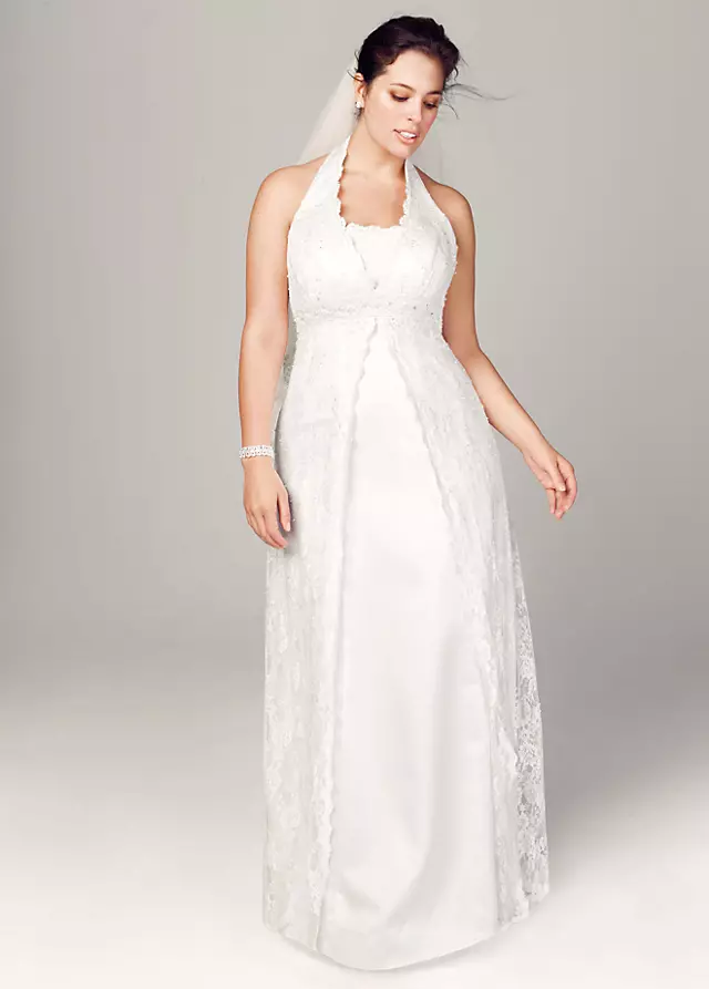  A-Line Lace Plus Size Wedding Dress with Beading Image