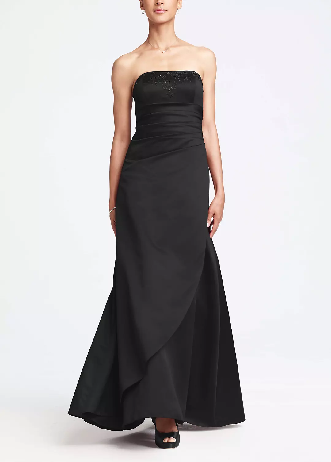 Satin Ball Gown Featuring Side Ruching and Beading Image