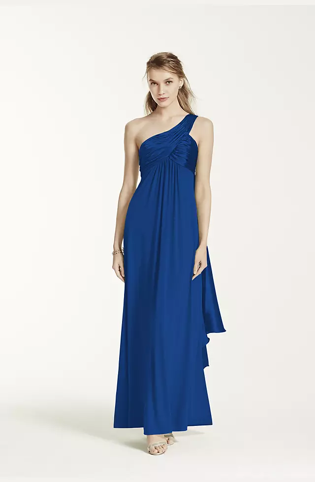 One-Shoulder Long Jersey Dress with Cascade Back Image
