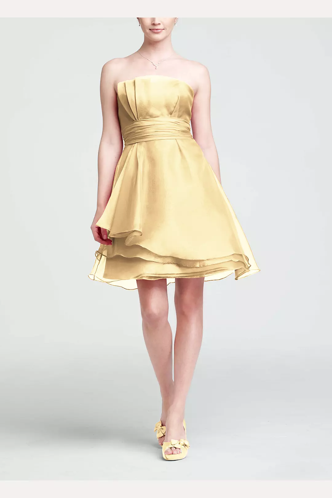 Short Strapless Organza Dress with Ruched Waist Image
