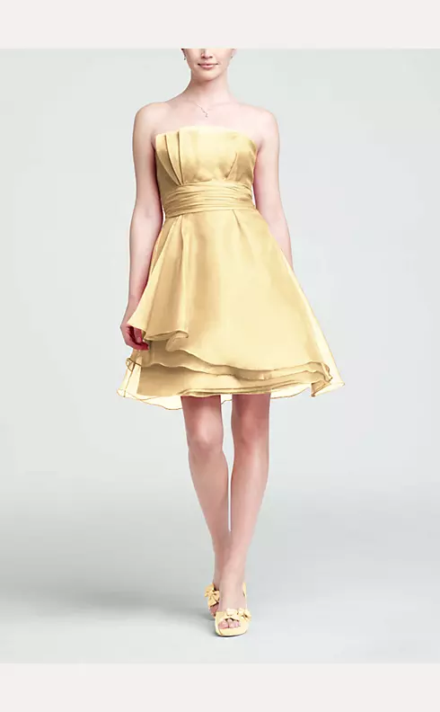 Short Strapless Organza Dress with Ruched Waist Image 1