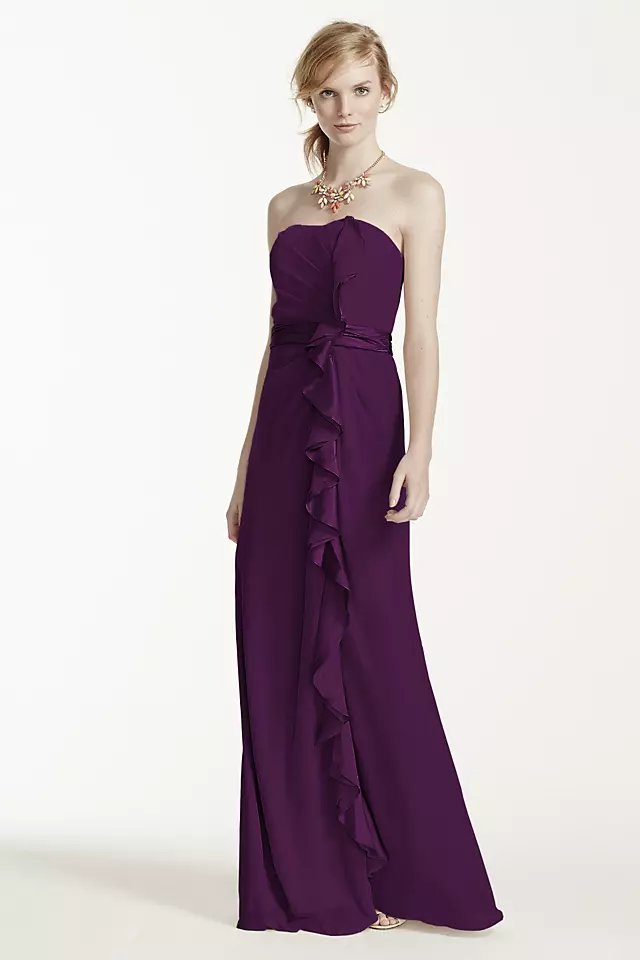 Long Strapless Dress with Front Ruffle Cascade Image