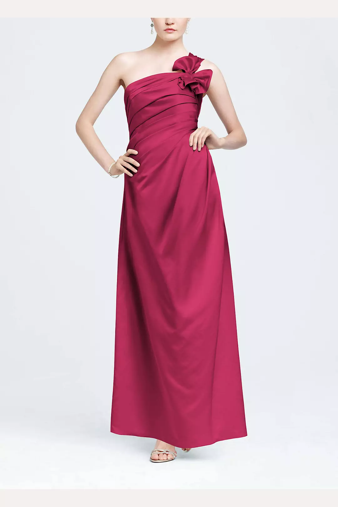 One Shoulder Satin Ballgown with Fan Detail Image