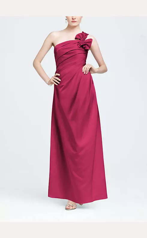 One Shoulder Satin Ballgown with Fan Detail Image 1