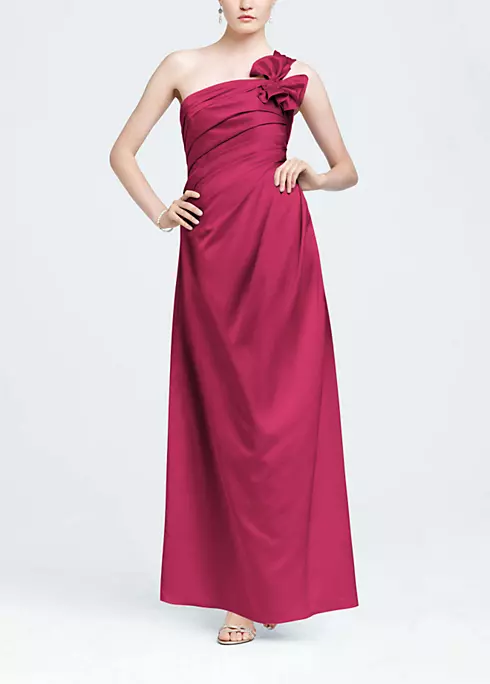One Shoulder Satin Ballgown with Fan Detail Image 1