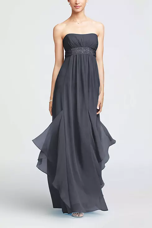 Strapless Crinkle Chiffon Dress with Godets Image 1