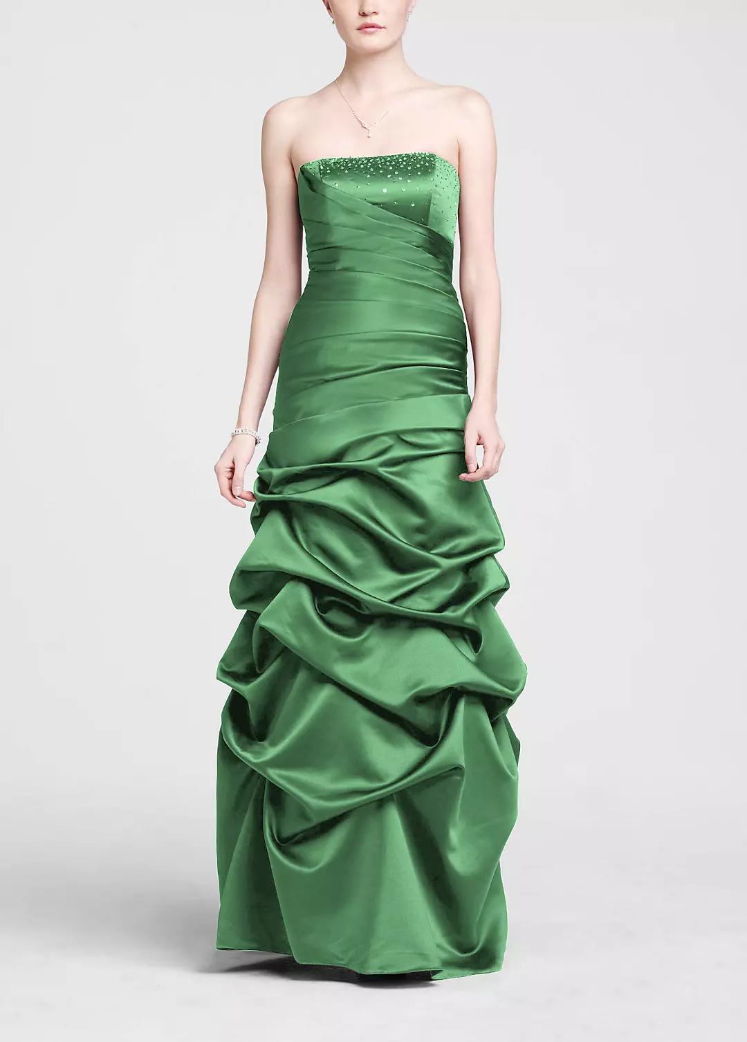 Strapless Satin Pick Up Ball Gown with Beaded Bust Image