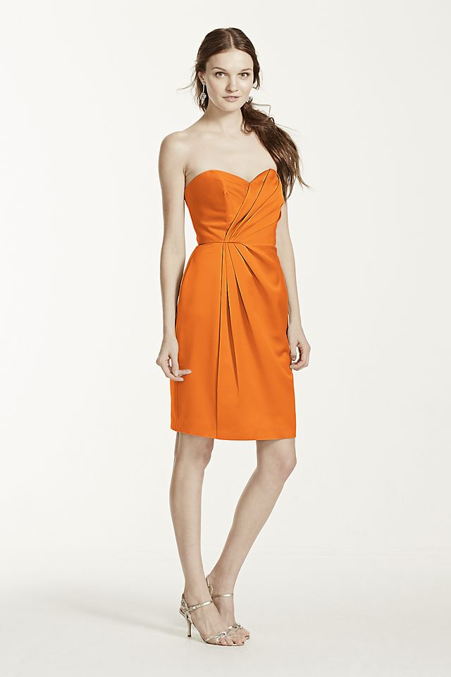 Short Strapless Satin Dress with Pleating Image 1