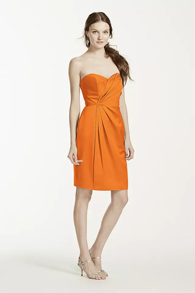 Short Strapless Satin Dress with Pleating Image