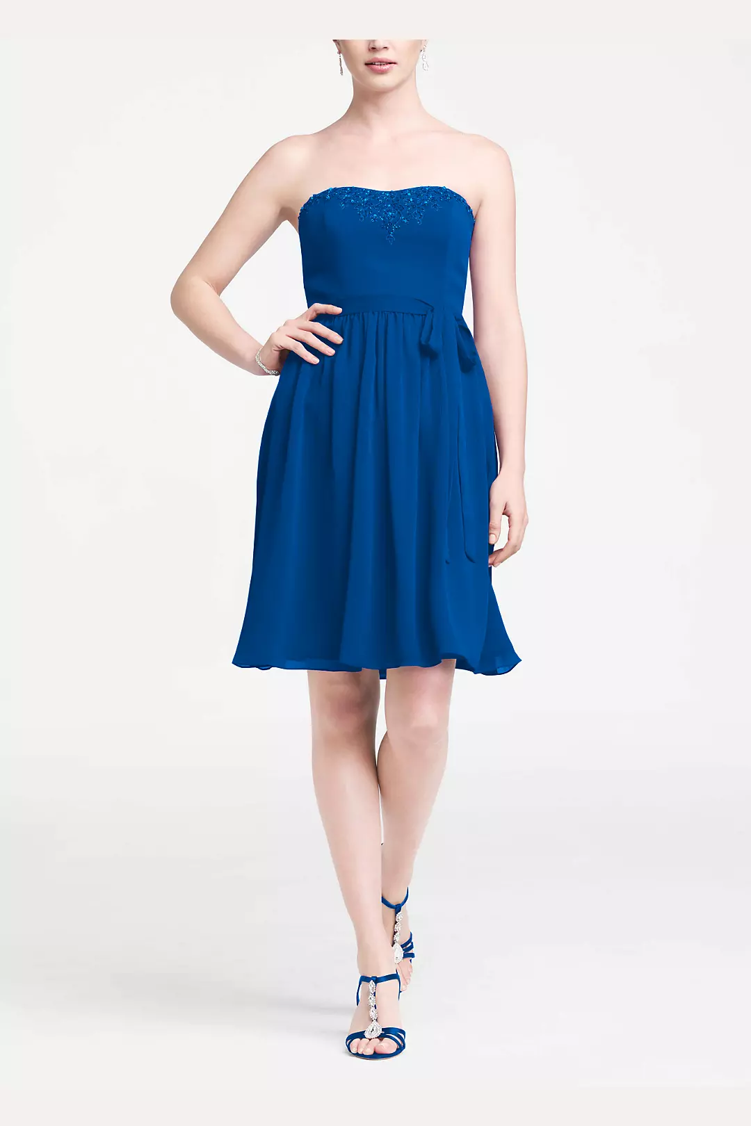 Strapless Crinkle Chiffon Dress with Beaded Detail Image