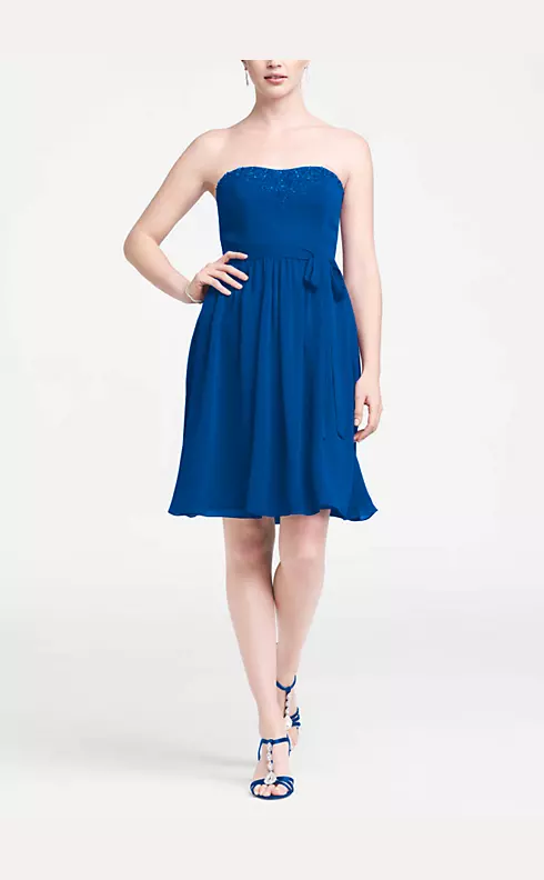 Strapless Crinkle Chiffon Dress with Beaded Detail Image 1