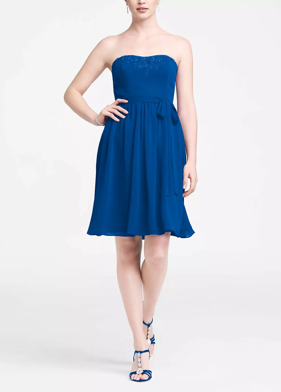 Strapless Crinkle Chiffon Dress with Beaded Detail Image