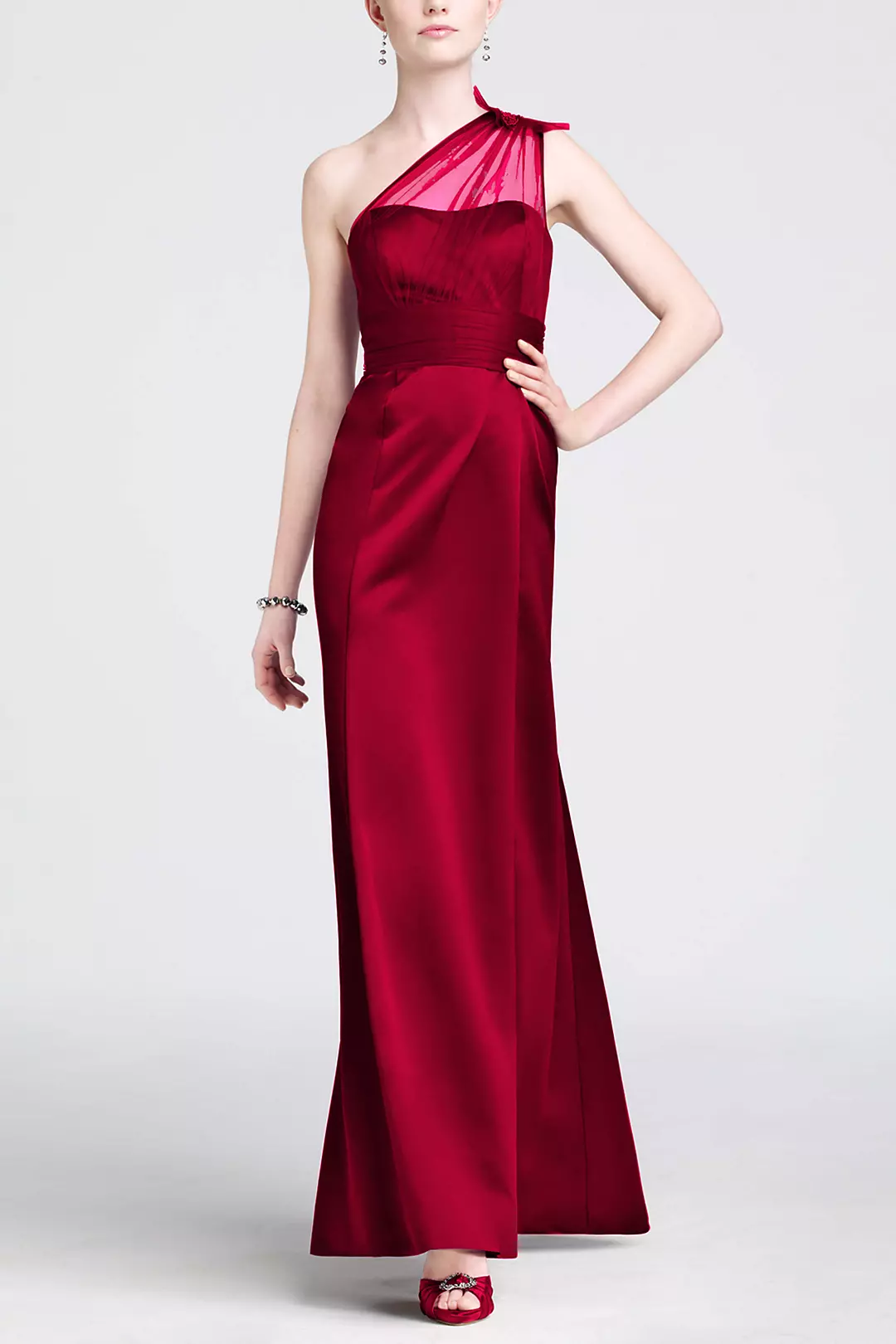 One Shoulder Satin Dress with Beaded Detail Image