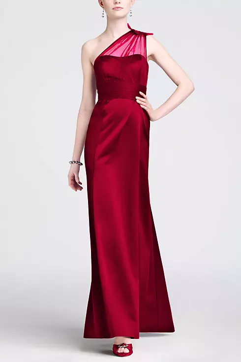 One Shoulder Satin Dress with Beaded Detail Image 1