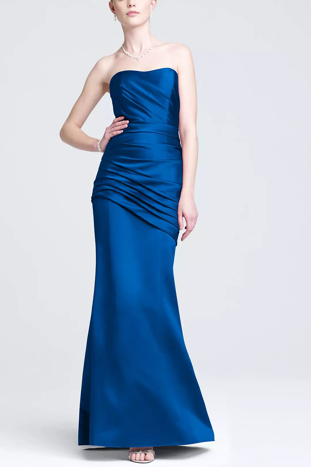 Long Strapless Satin Dress with Side Ruching Image