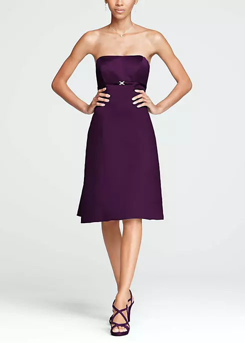 Strapless Satin Dress with Pleated Back and Brooch Image 1