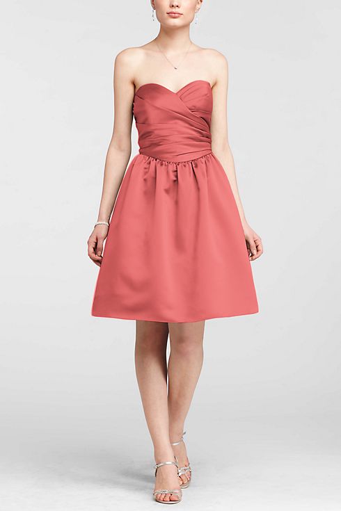 Sweetheart Satin Ruched Dress with Full Skirt Image