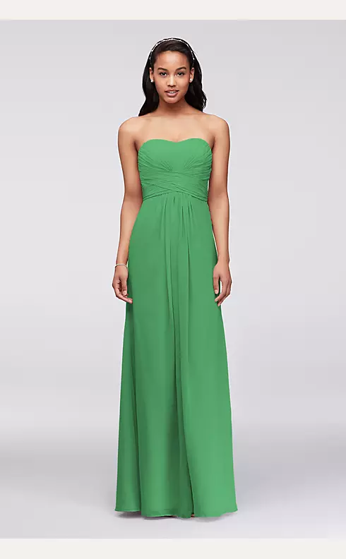 Long Strapless Chiffon Dress with Pleated Bodice Image 1