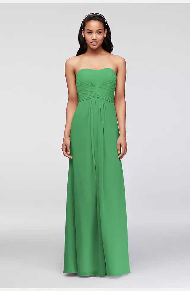 Long Strapless Chiffon Dress with Pleated Bodice Image