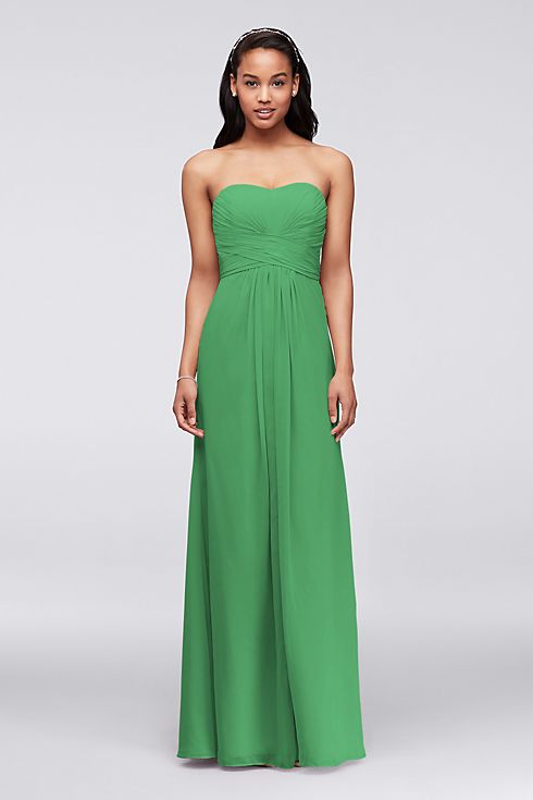 Long Strapless Chiffon Dress with Pleated Bodice Image