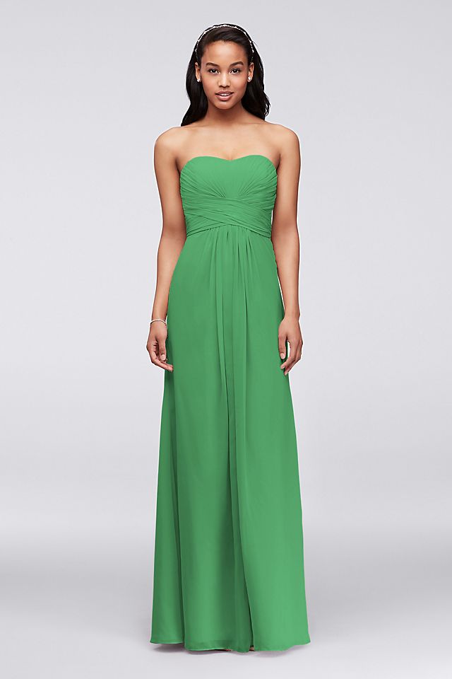 Long Strapless Chiffon Dress with Pleated Bodice Image 1