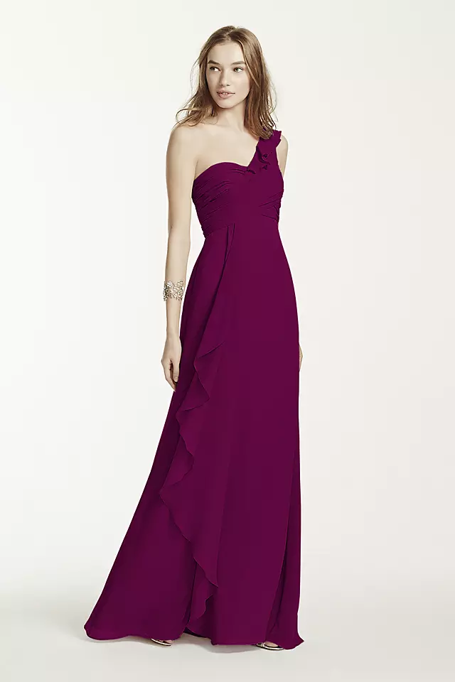 One Shoulder Chiffon Dress with Cascading Detail Image