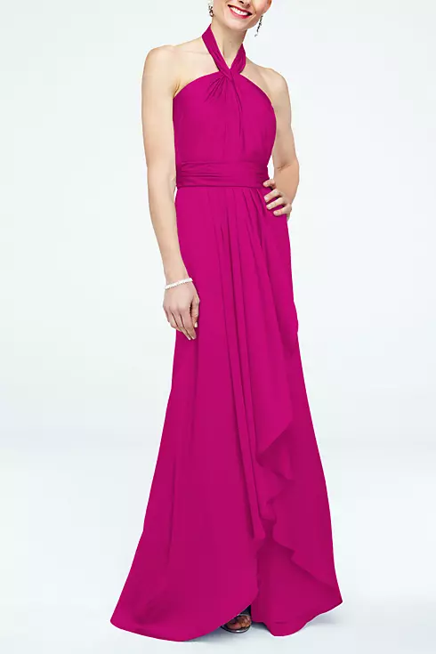 Long Matte Charmeuse Dress with Y Neckline Image 1