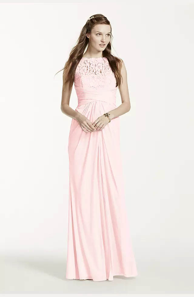 Sleeveless Long Mesh Dress with Corded Lace Image
