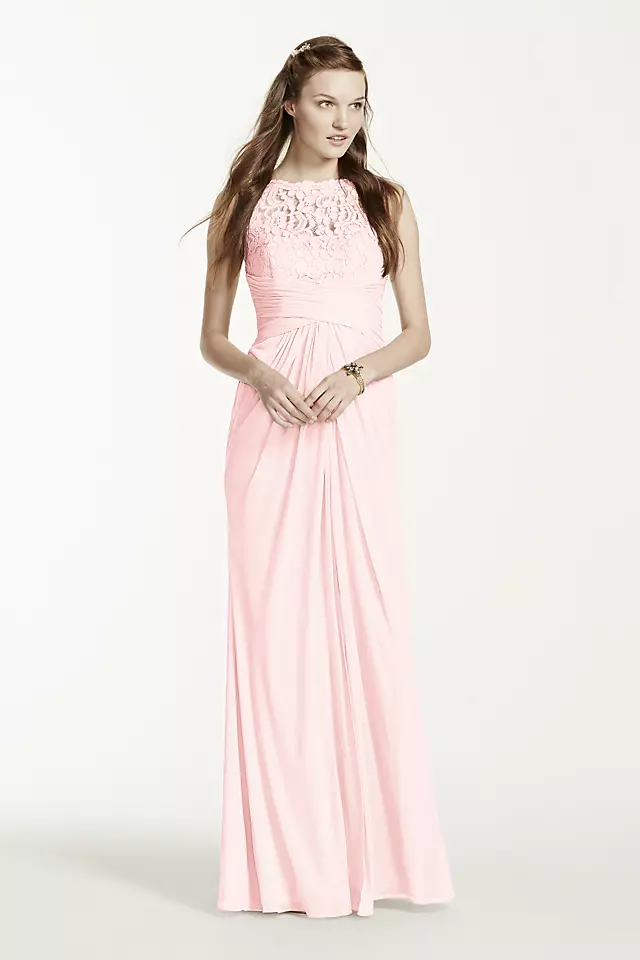 Sleeveless Long Mesh Dress with Corded Lace Image