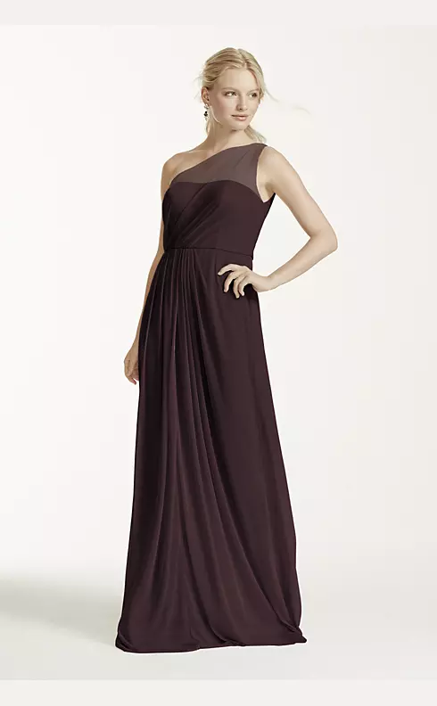 Long Mesh Dress with One Shoulder Neckline Image 1