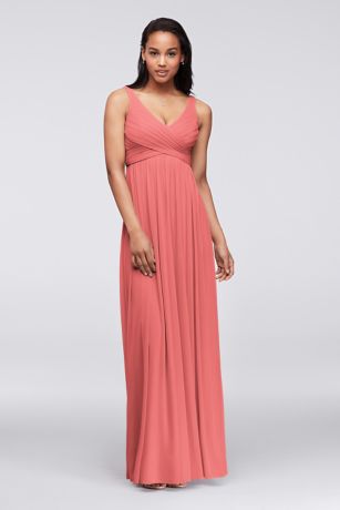 As Is Long Mesh Dress With Cowl Back Detail in Coral Reef | Size: 22 | David's Bridal