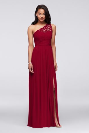 long one shoulder lace bridesmaid dress