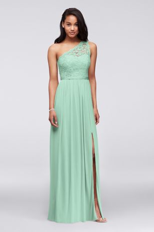 long one shoulder lace bridesmaid dress