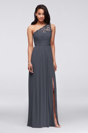 long one shoulder lace bridesmaid dress