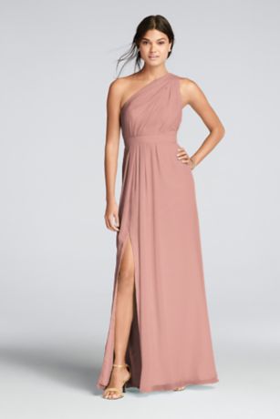 one shoulder pink bridesmaid dress