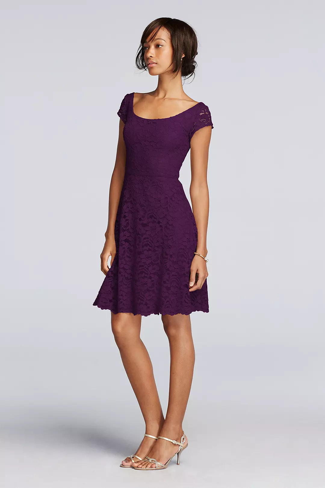 Short Lace Bridesmaid Dress with Cap Sleeves Image