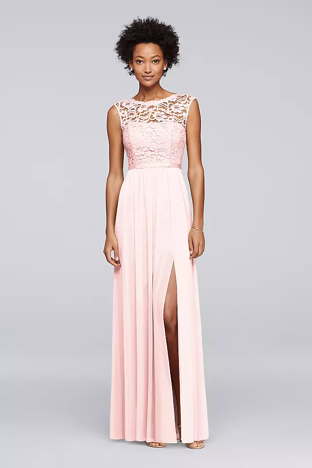 Lace Bridesmaid Dress with Long Mesh Skirt Image 1