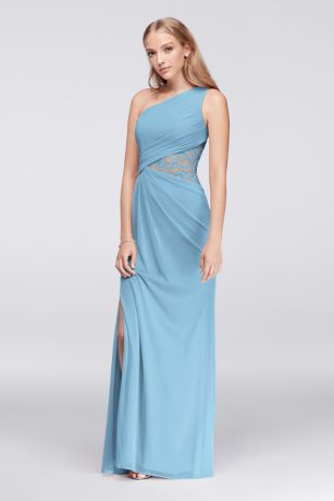 One shoulder clearance mesh bridesmaid dress