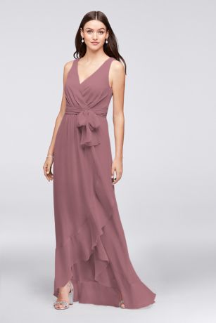 David's bridal faux 2025 wrap chiffon bridesmaid dress