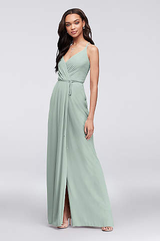 V-Neck Bridesmaid Dresses Long Spaghetti Chiffon Ruched Prom Gowns for Juniors Evening Dusty Blue 22W