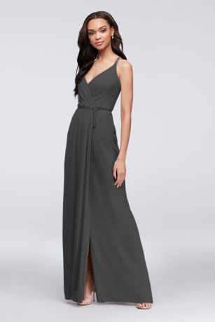 Double-Strap Long Draped Bodice Bridesmaid Dress | David's Bridal