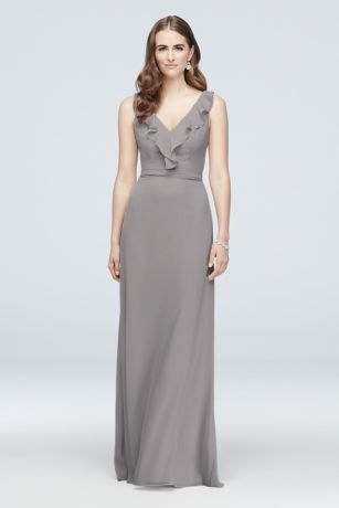 white christmas dresses A-Line Pleated Chiffon V-Neck Long Bridesmaid Dresses main image 0