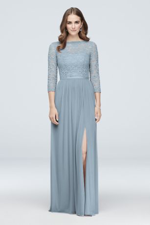 dusty blue modest bridesmaid dresses