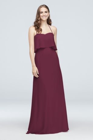 Flounced Crinkle Chiffon Halter Bridesmaid Dress | David's Bridal